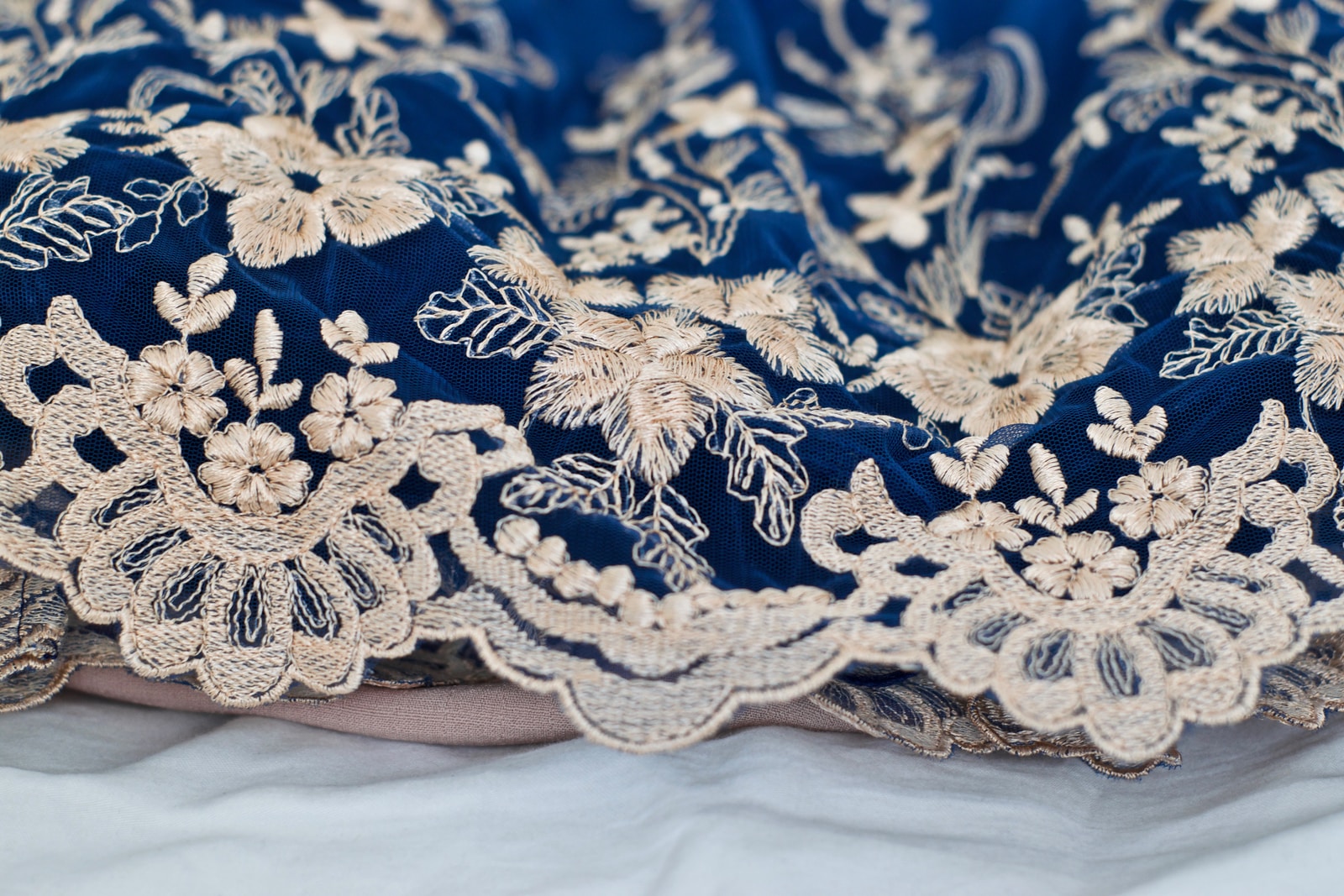 blue and white floral textile
